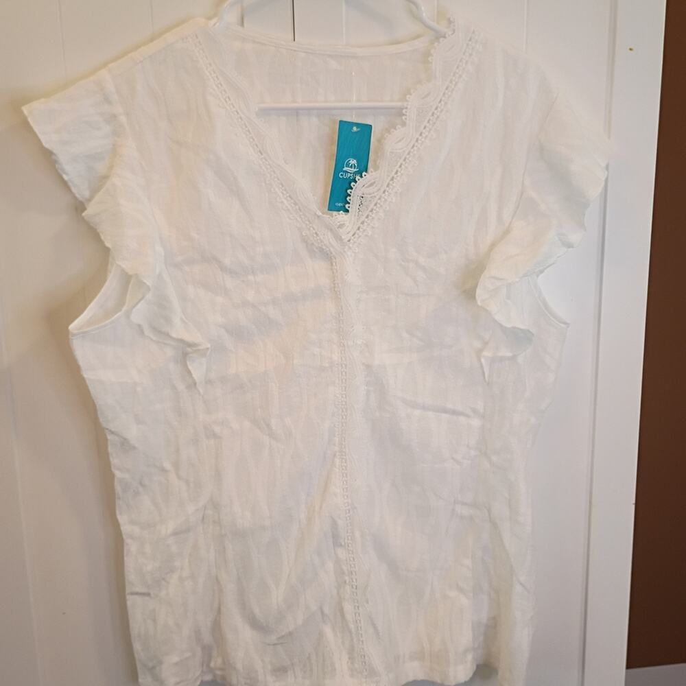 Cupshe White Lace-Trim Flutter Sleeve Blouse